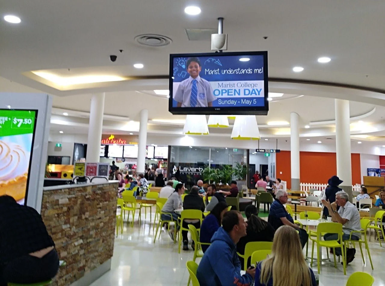 Digital screen advertising promoting Marist College Open Day 2019