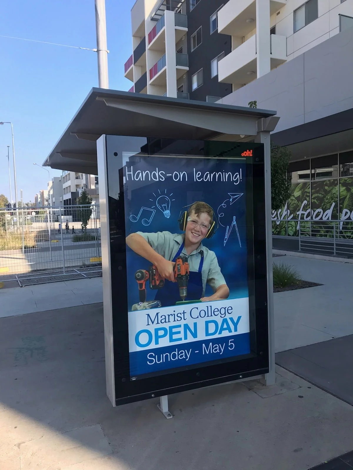 Bus Shelter Poster Promoting Marist College Open Day 2019