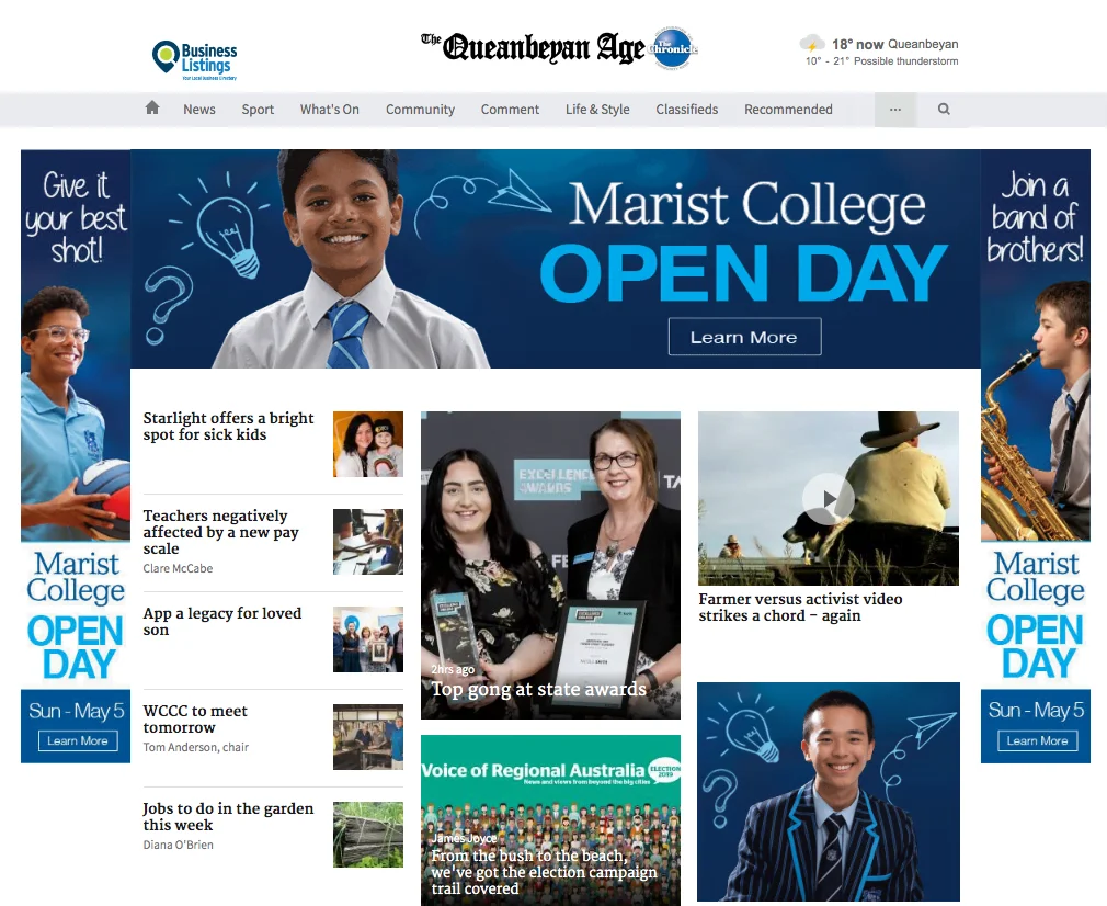 Website Buyout Promoting Marist College Open Day 2019